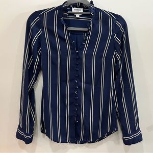 Express ruffle neck Portofino Shirt Womens XXS Button Front Long Roll Sleeve